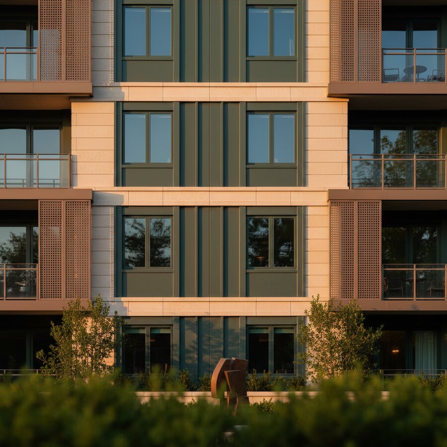 Warm evening light on a residential investment property facade